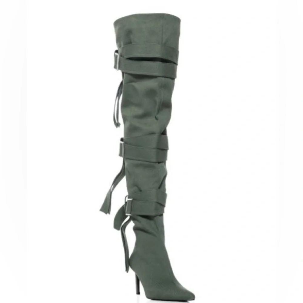 Azalea Wang Green Strappy Utility Thigh High Boot